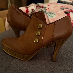 Xappeal Brown Heeled Ankle Boots with Button Detail